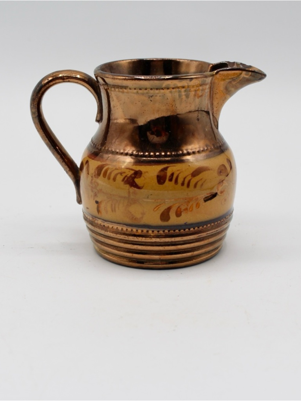 Antique Copper Luster Creamer Hand Painted Floral Band